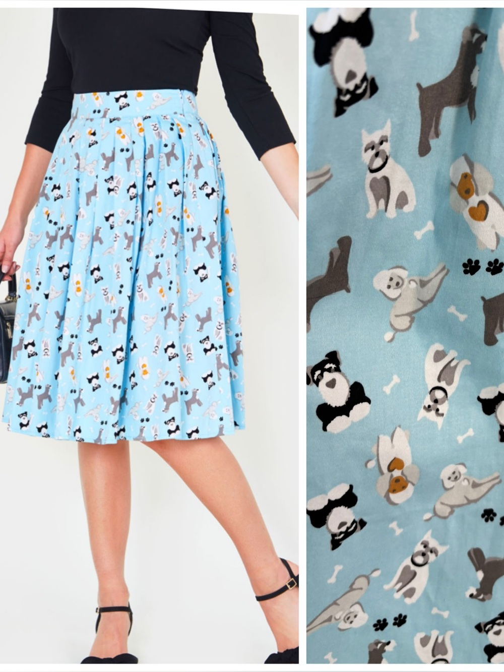 VOODOO VIXEN Light Blue Dog Print Skirt